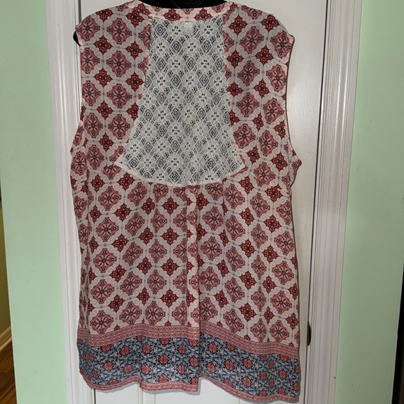 Westport 1962 Red/Pink/Blue Pattern Boho Lace Back Sleeveless Top Plus Size 2x - Picture 8 of 11